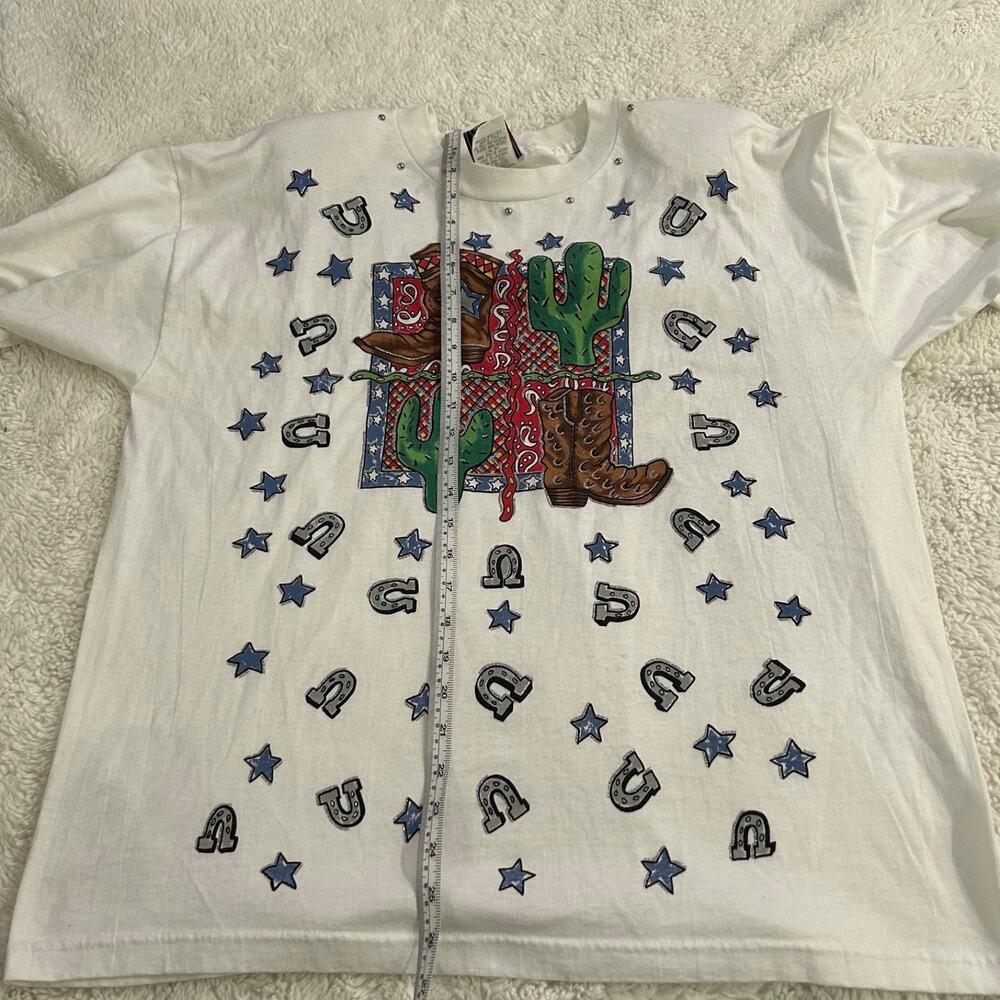 VTG 90's Cowgirl Western Graphic T-Shirt Embellished Made in USA Boho Indie - Picture 7 of 8